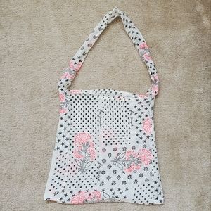 FREE PEOPLE Block Print Gauzy Boho Medium Reusable Tote Bag - Beige Black & Pink